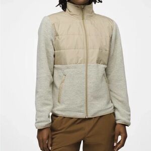 Prana Wooly Bird Fleece Full Zip Sandstone Jacket Quilted Pockets Large Wool